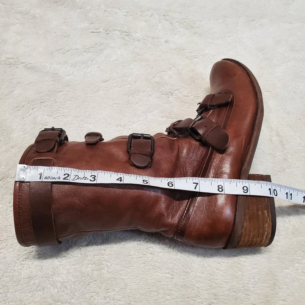 Brown Leather Australian Fur Fuzzy Buckle Tall Boots Women‎ 6 Boho Winter Cozy